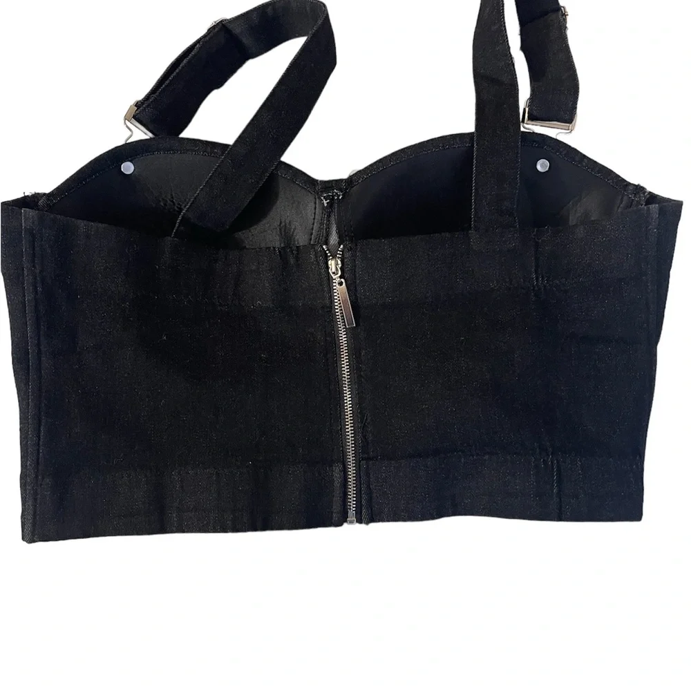 Jean crop top shirt with built in bra - Picture 3 of 5